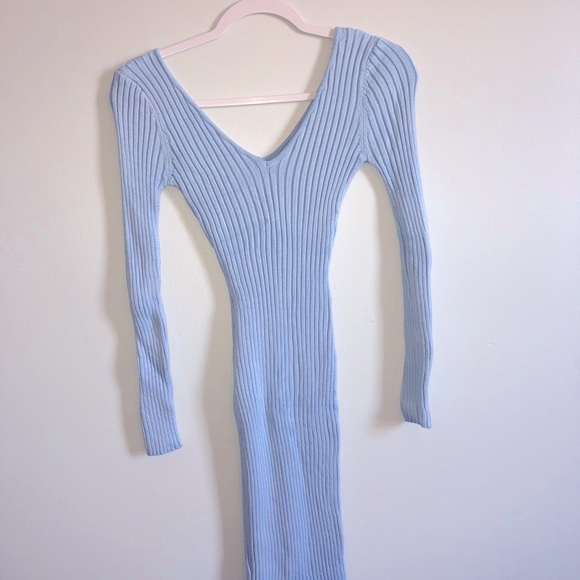Knit Blue Long Sleeve Dress - Picture 2 of 2